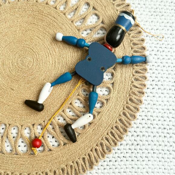 Vintage Wooden Soldier Red White Blue Holiday Articulated Dancing Pull Ornament - Picture 6 of 6